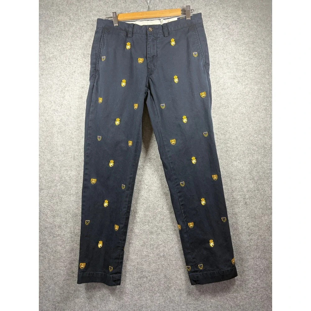 Polo Ralph Lauren Mens Slim Fit‎ Embroidered Crest Chino Pants Navy Blue 32/32